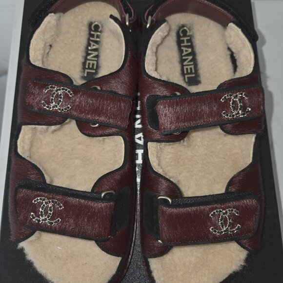 Chanel Burgundy Red Caviar Gold CC Logo Mule Slide Flat 39 - Picture 11 of 12